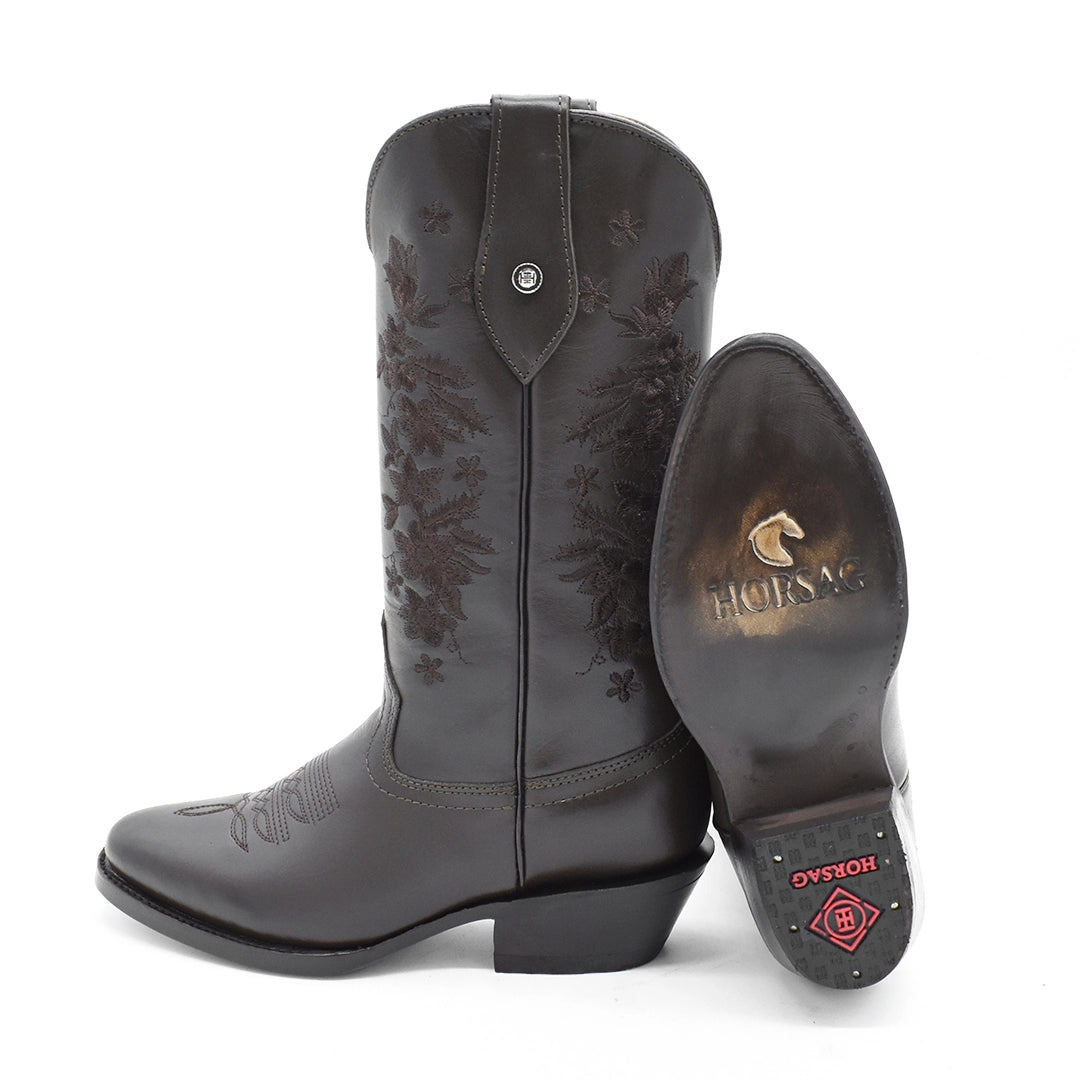 Bota Dama Bordada Atanado Horma Oval